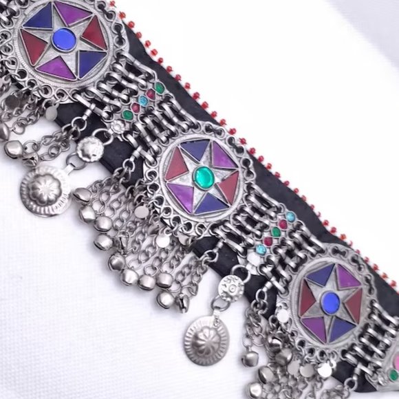 Tribal Necklace, Afghan Necklace, Boho Silver Choker Necklace - Picture 2 of 5